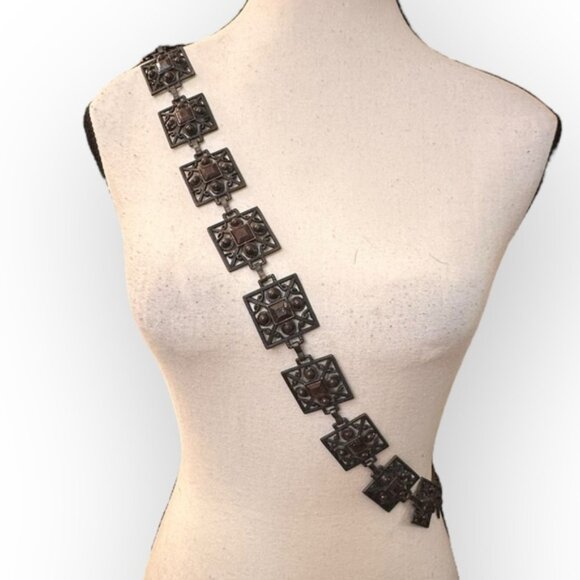 Vintage 1990s Womens Nine &Company Wrought Iron Obsidian Stone Chain Belt main image 4